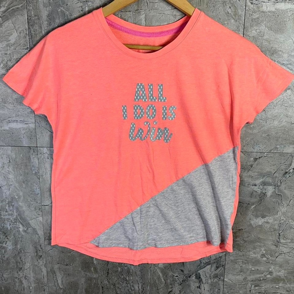 Pink and grey 'All I Do Is Win ' Kids‎ XL T-Shirt #CasualTee